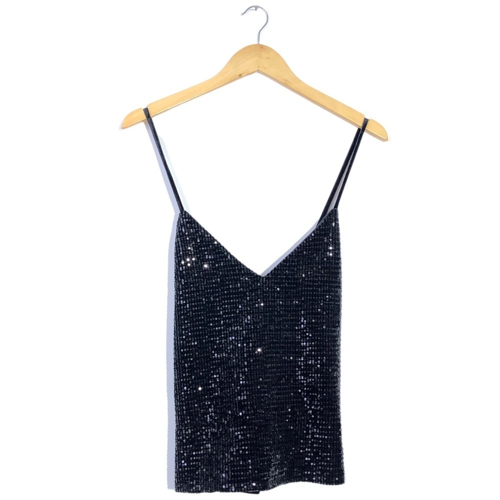 NEW Olive Tree Black Velvet + Sequin Spaghetti Strap Tank Top 2X